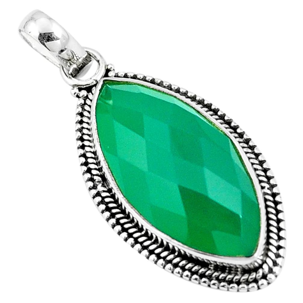 Natural green chalcedony 925 sterling silver pendant jewelry m85535