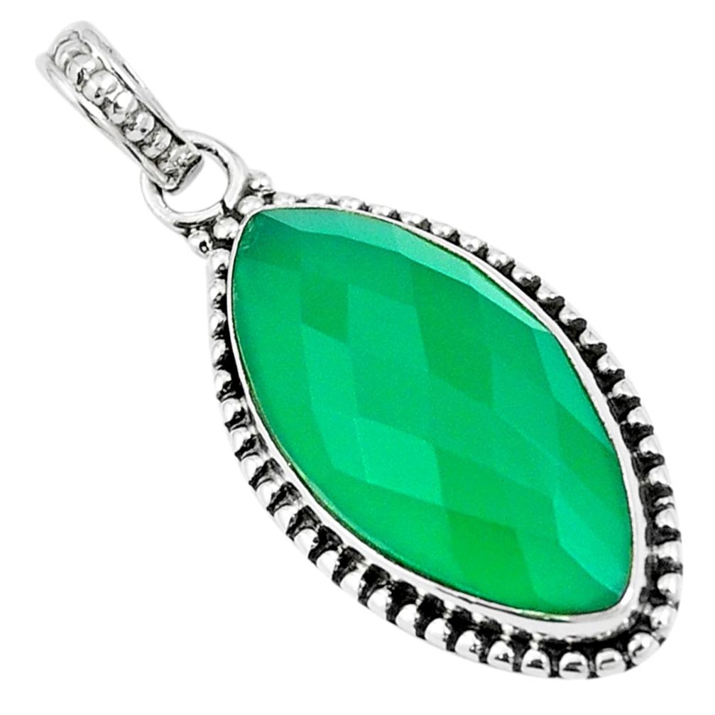 Natural green chalcedony marquise 925 sterling silver pendant jewelry m85537