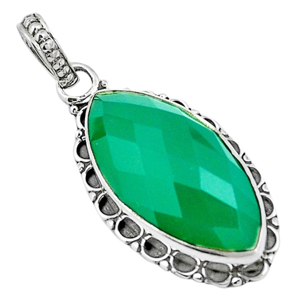 Natural green chalcedony 925 sterling silver pendant jewelry m85539