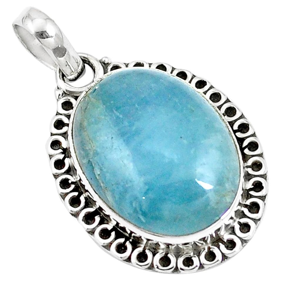 15.60cts natural blue aquamarine 925 sterling silver pendant jewelry m85566