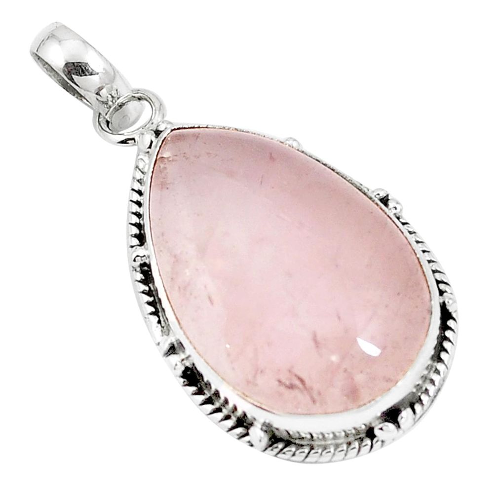 Natural pink rose quartz 925 sterling silver pendant jewelry m85581