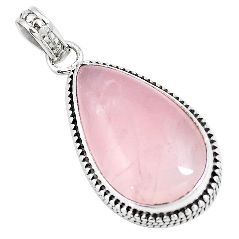 Natural pink rose quartz 925 sterling silver pendant jewelry m85582