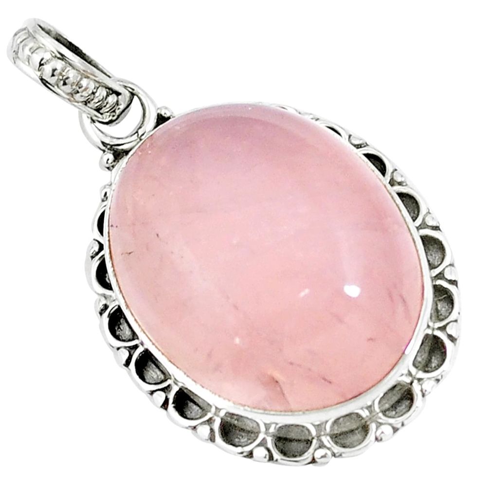 Natural pink rose quartz 925 sterling silver pendant jewelry m85583