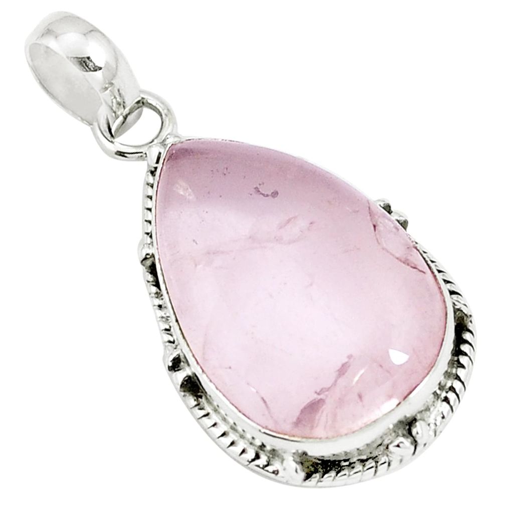 925 sterling silver natural pink rose quartz pear pendant jewelry m85584