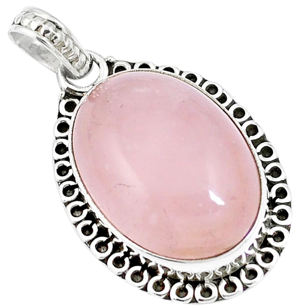Natural pink rose quartz 925 sterling silver pendant jewelry m85585