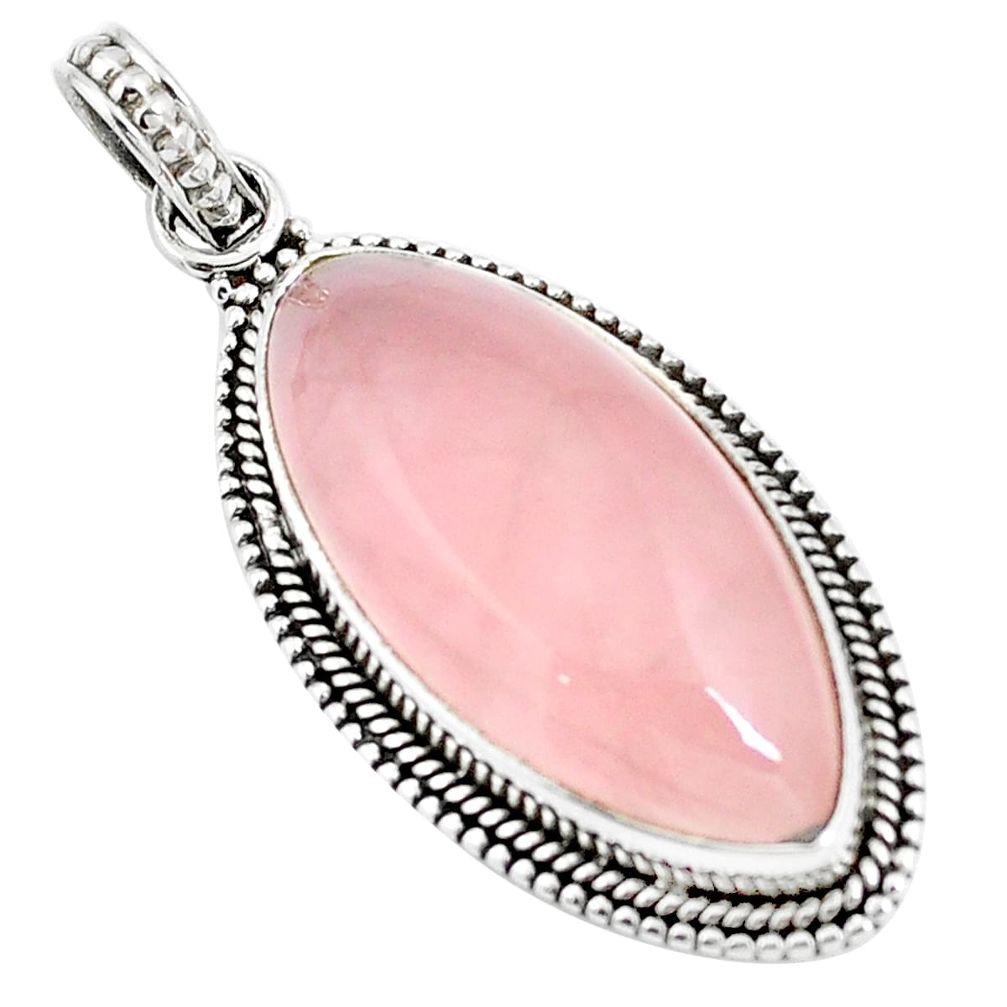 Natural pink rose quartz 925 sterling silver pendant jewelry m85586