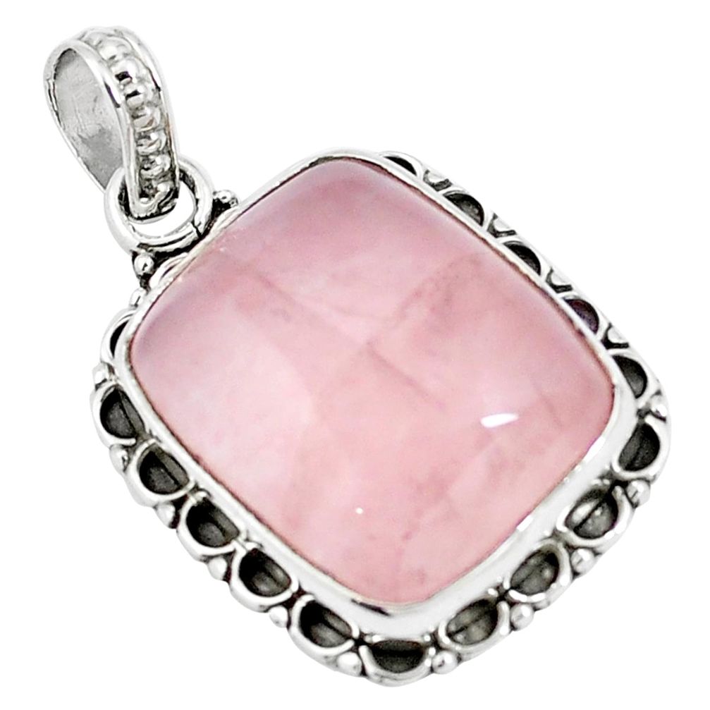 Natural pink rose quartz 925 sterling silver pendant jewelry m85587