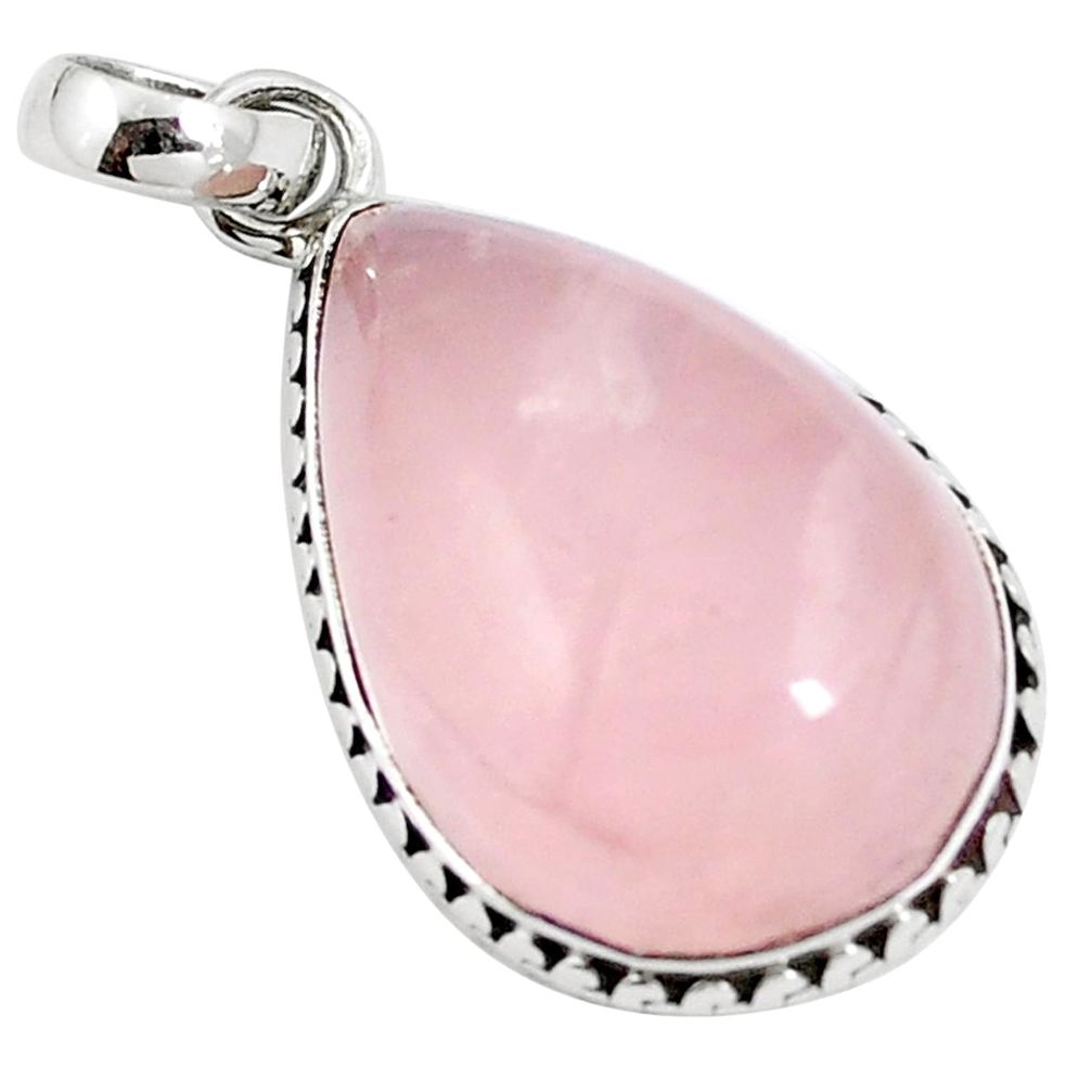 Natural pink rose quartz 925 sterling silver pendant jewelry m85588