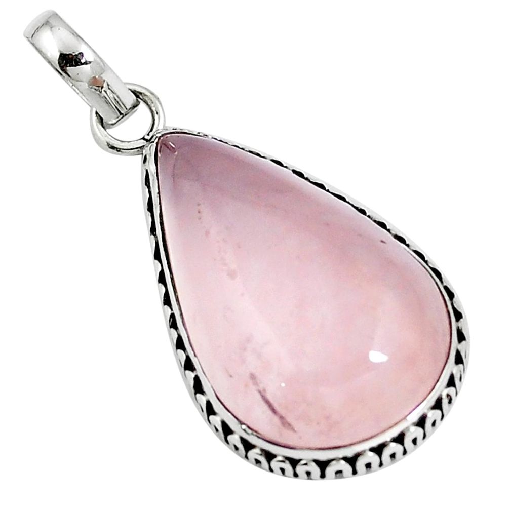 925 sterling silver natural pink rose quartz pear pendant jewelry m85592