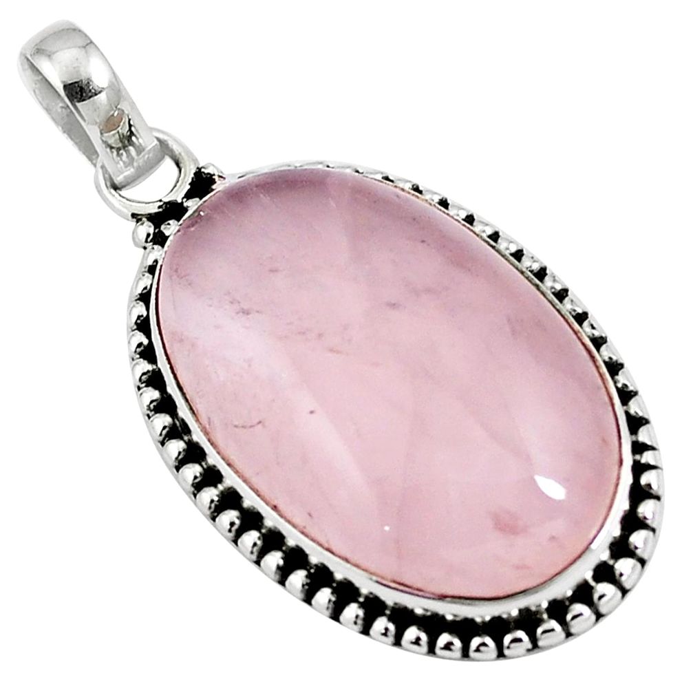 Natural pink rose quartz 925 sterling silver pendant jewelry m85593