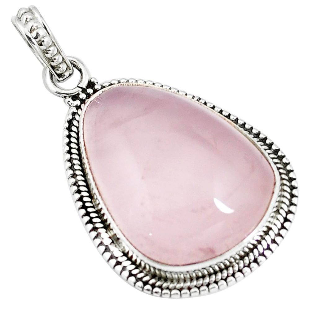 Natural pink rose quartz 925 sterling silver pendant jewelry m85595