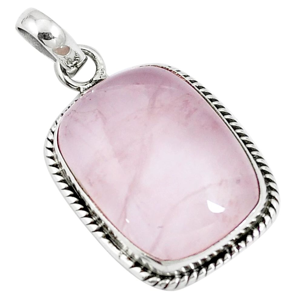 Natural pink rose quartz 925 sterling silver pendant jewelry m85596