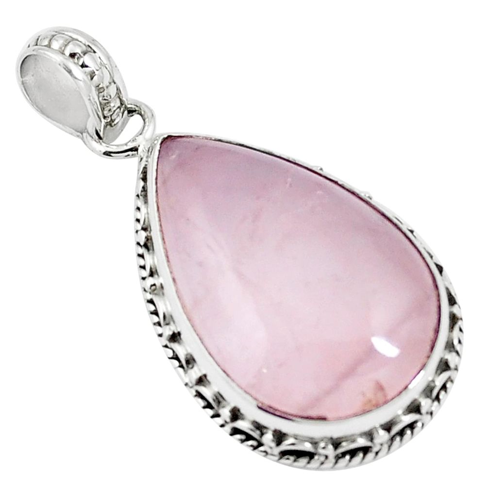 Natural pink rose quartz 925 sterling silver pendant jewelry m85597