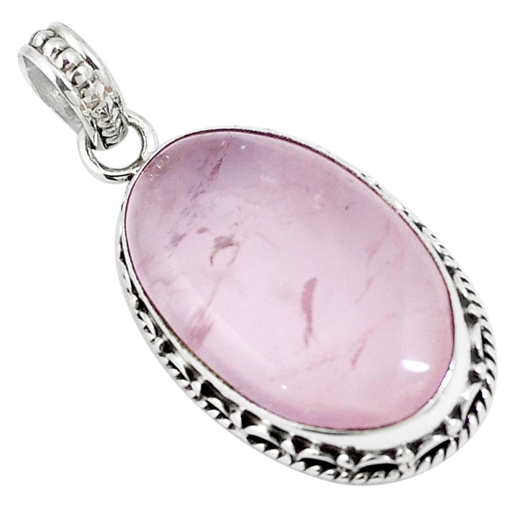 925 sterling silver natural pink rose quartz oval pendant jewelry m85598