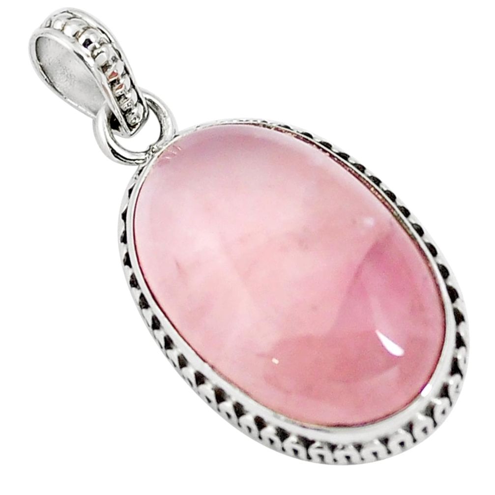 Natural pink rose quartz 925 sterling silver pendant jewelry m85599