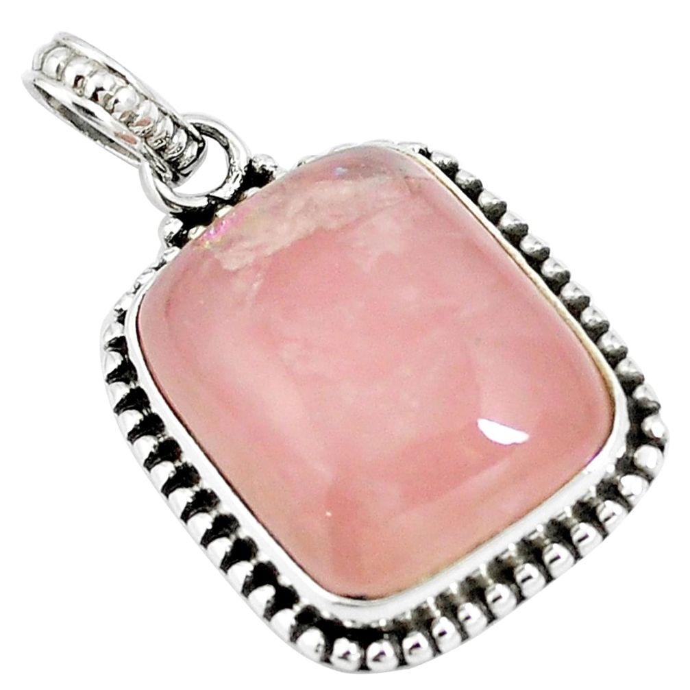 Natural pink rose quartz 925 sterling silver pendant jewelry m85600