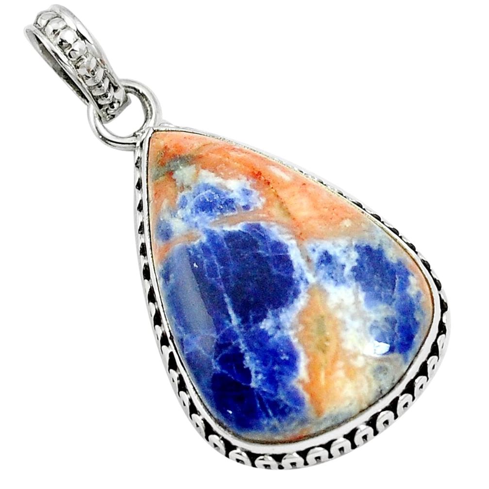 925 sterling silver natural orange sodalite pear pendant jewelry m85612