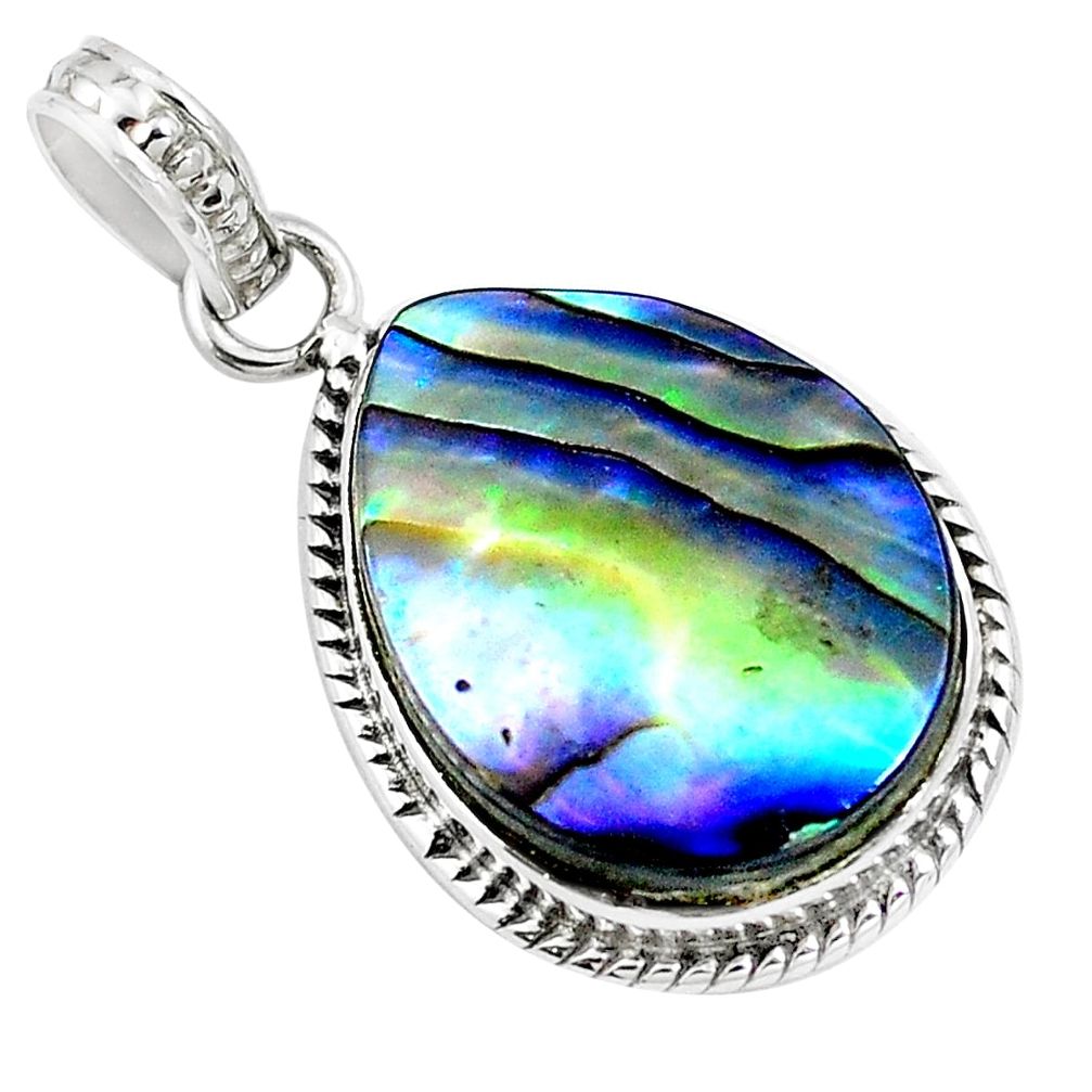 Natural green abalone paua seashell 925 sterling silver pendant m85613