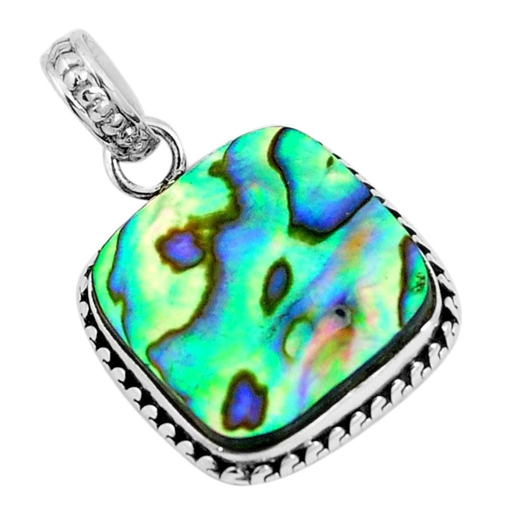 Natural green abalone paua seashell 925 sterling silver pendant m85622