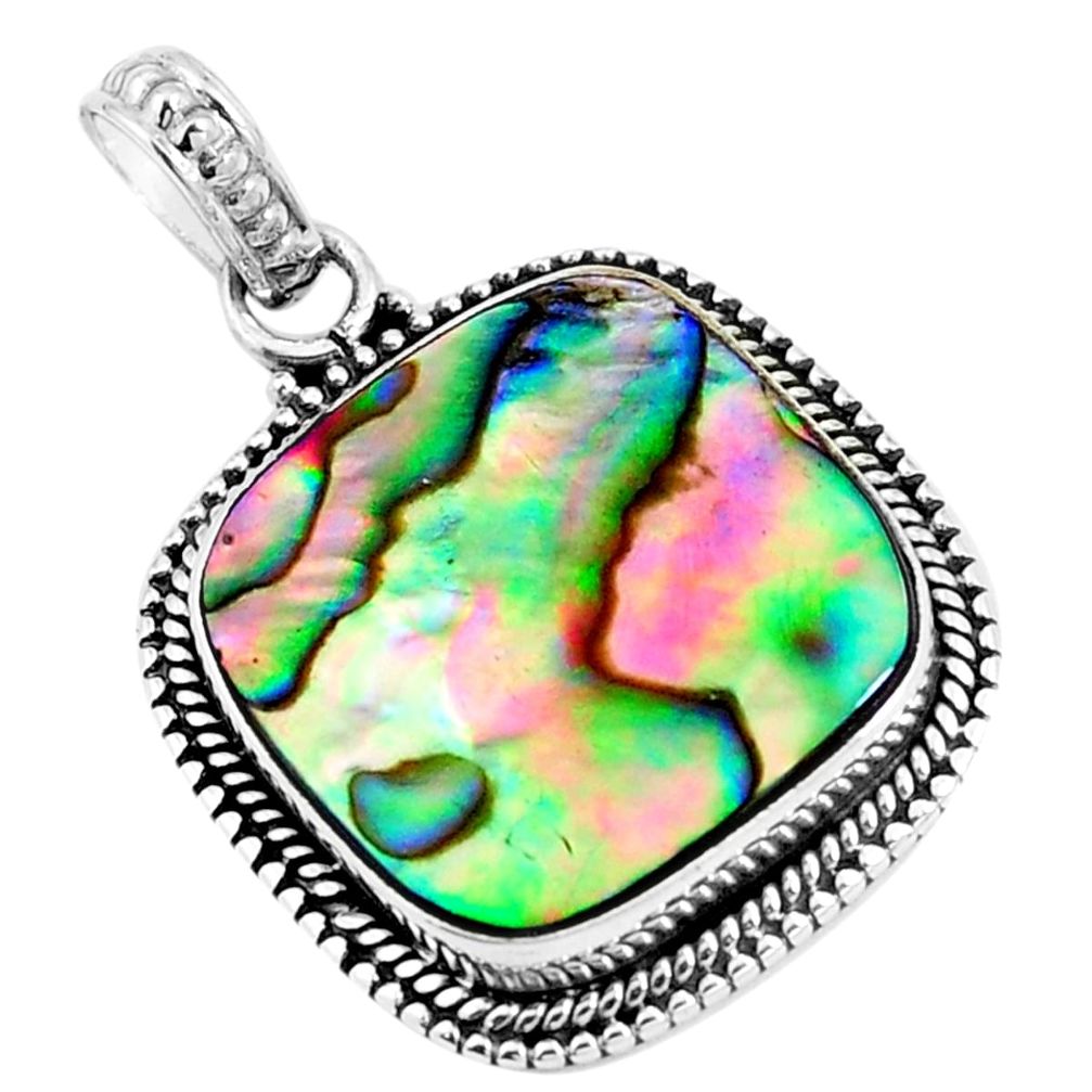 Natural green abalone paua seashell 925 sterling silver pendant m85627