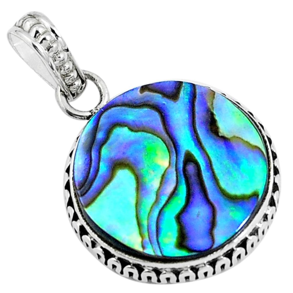 Natural green abalone paua seashell 925 sterling silver pendant m85628