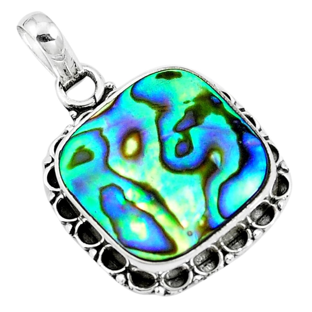 Natural green abalone paua seashell 925 sterling silver pendant m85629