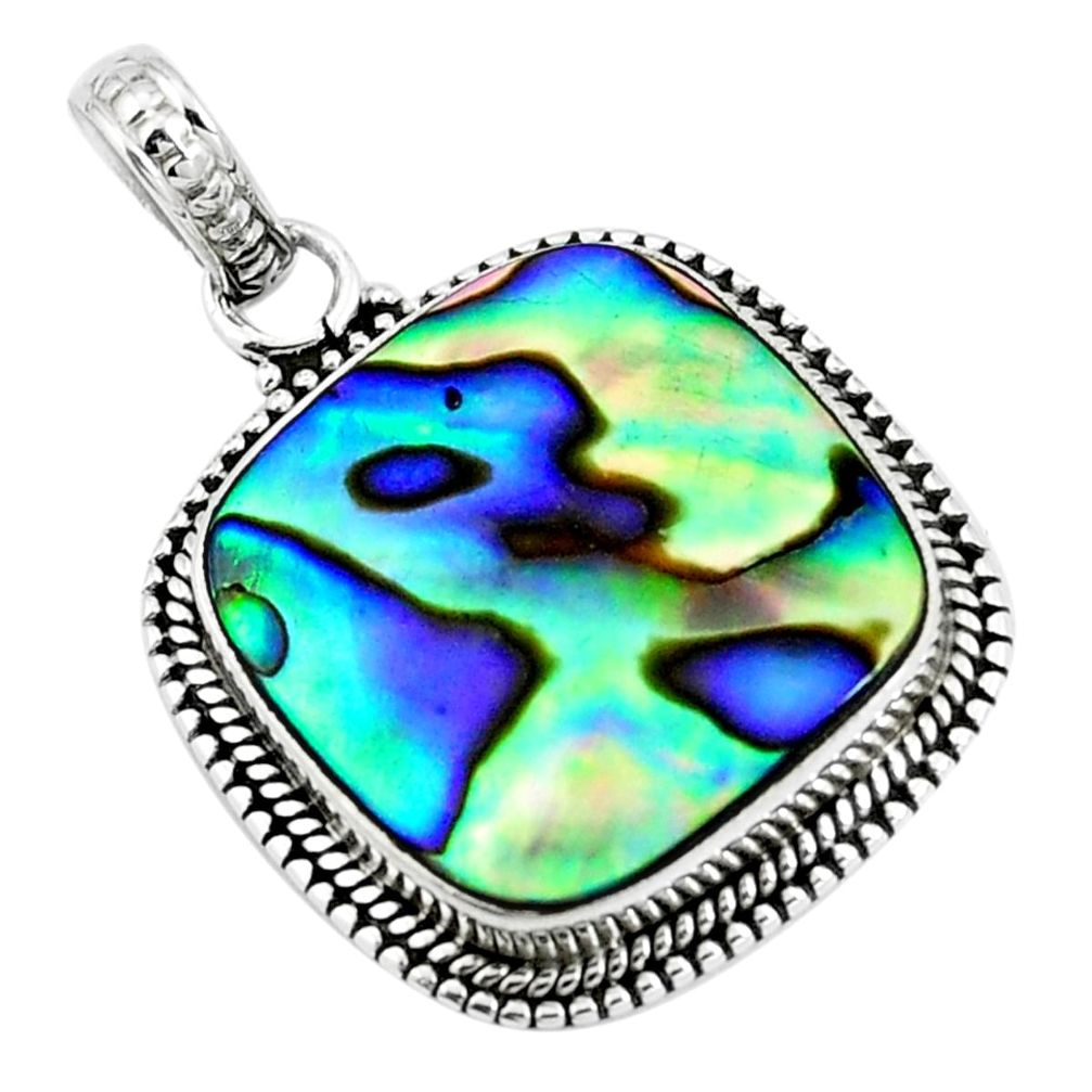 Natural green abalone paua seashell 925 sterling silver pendant m85631