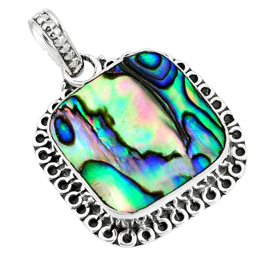 Natural green abalone paua seashell 925 sterling silver pendant m85632