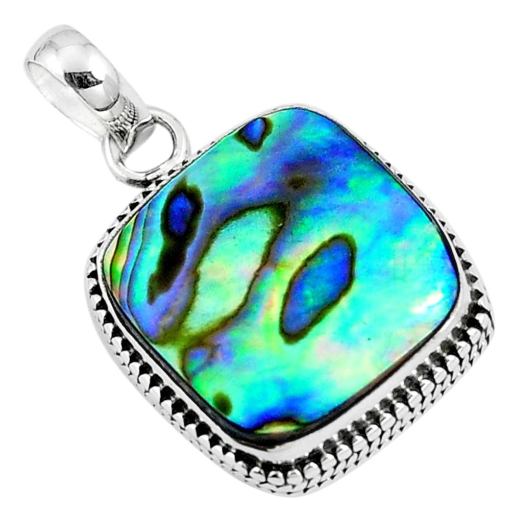 Natural green abalone paua seashell 925 sterling silver pendant m85633