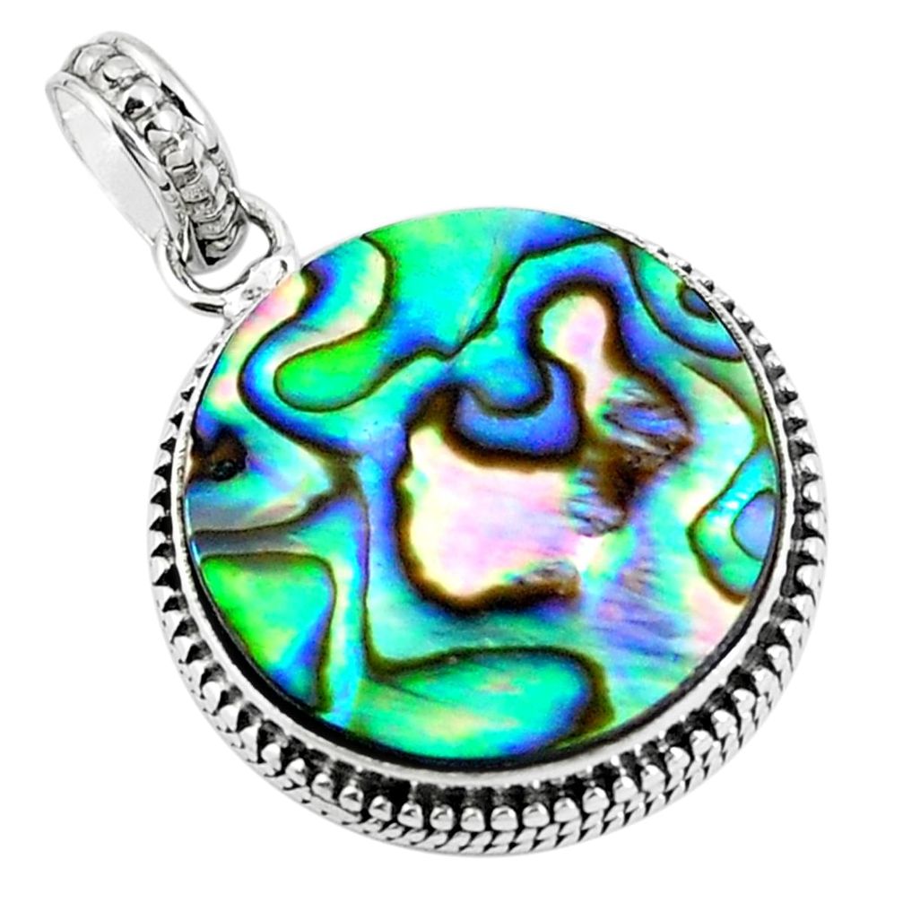 925 sterling silver natural green abalone paua seashell pendant m85634