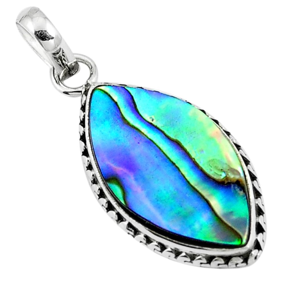 Natural green abalone paua seashell 925 sterling silver pendant m85635