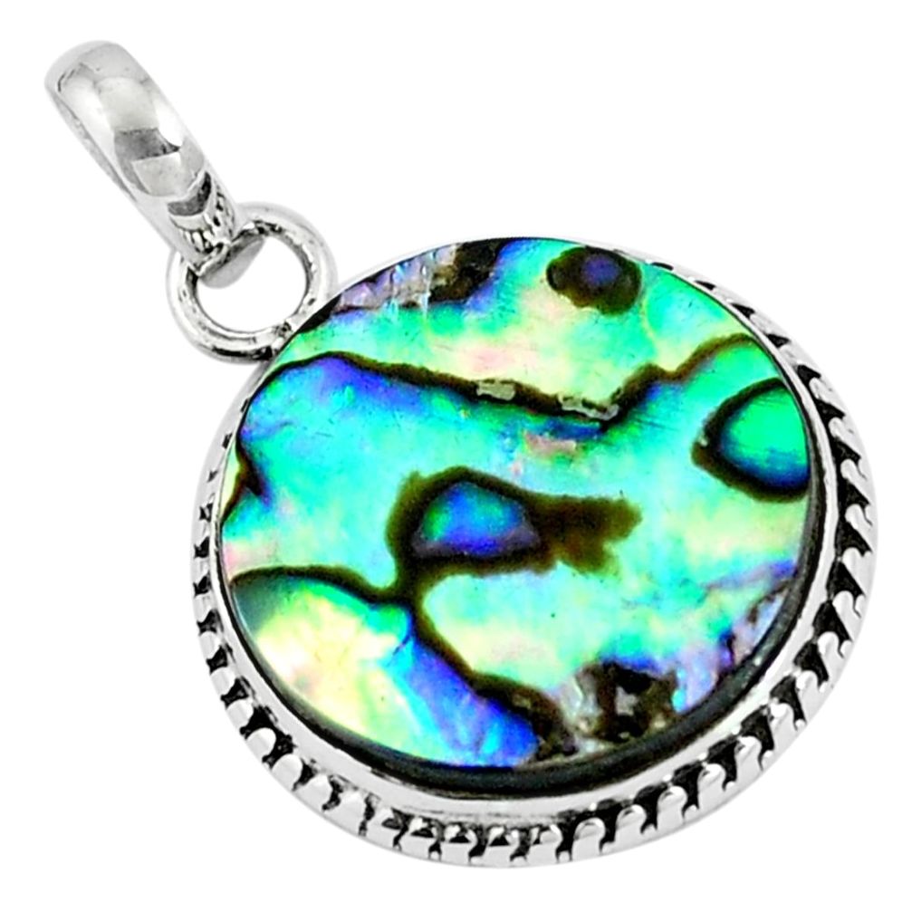 925 sterling silver natural green abalone paua seashell round pendant m85640