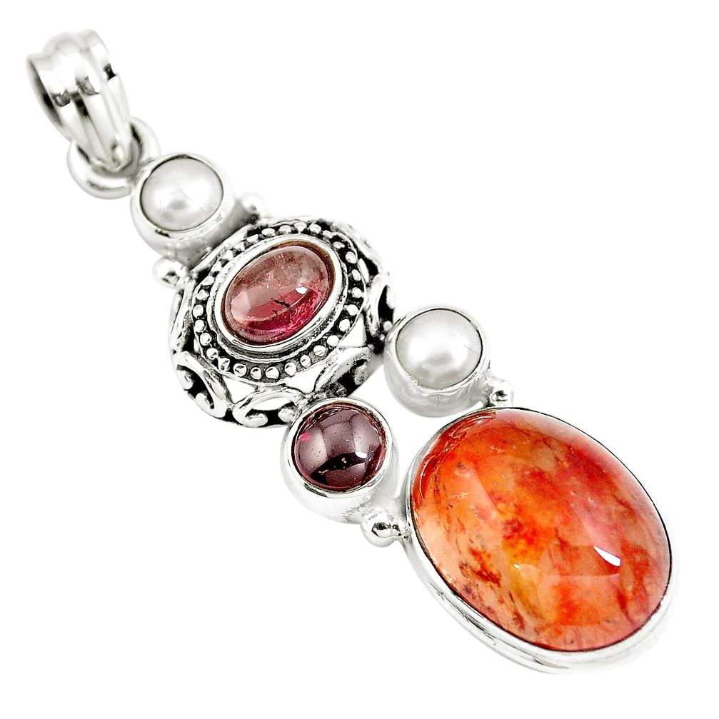 Natural orange blood quartz garnet 925 sterling silver pendant m85761