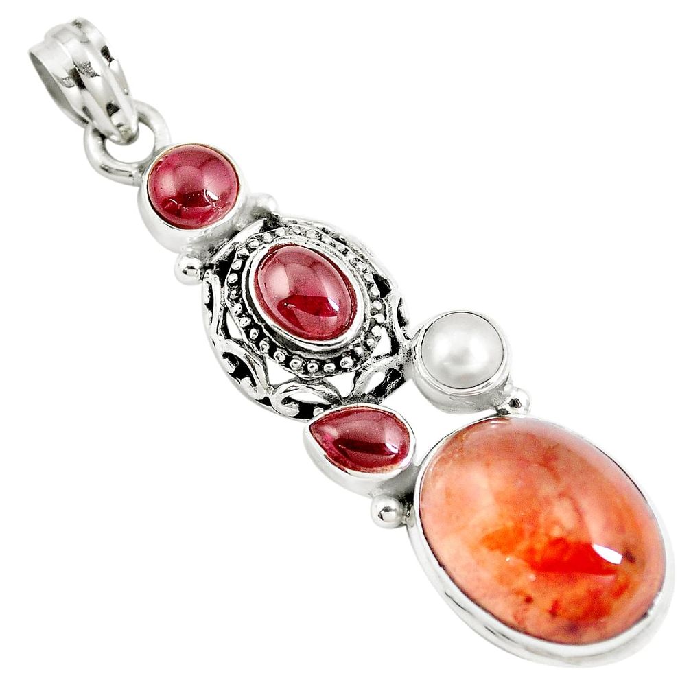 Natural orange blood quartz garnet 925 sterling silver pendant m85770