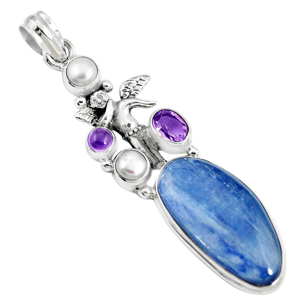 925 silver natural blue kyanite angel wings fairy pendant jewelry m85784