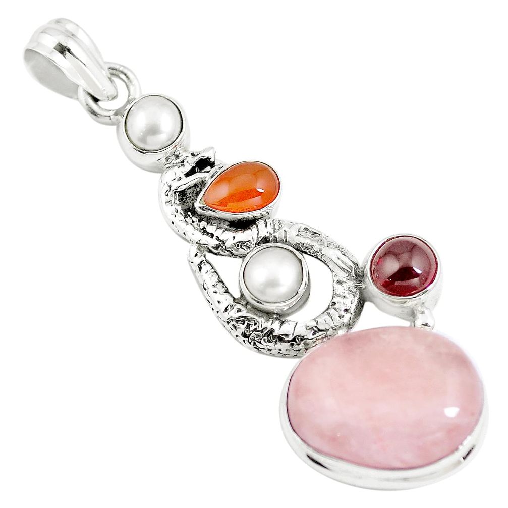 Natural morganite cornelian (carnelian) 925 silver anaconda snake pendant m85821