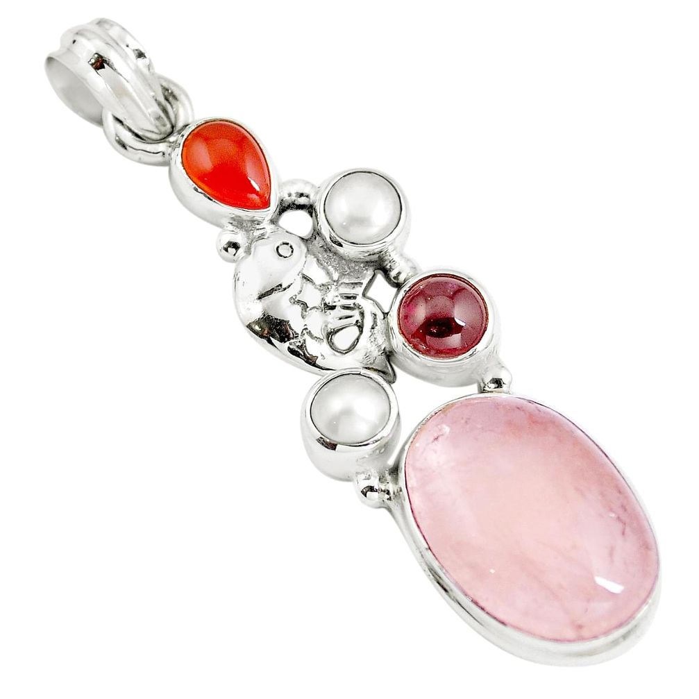 Natural pink morganite cornelian (carnelian) 925 silver fish pendant m85838