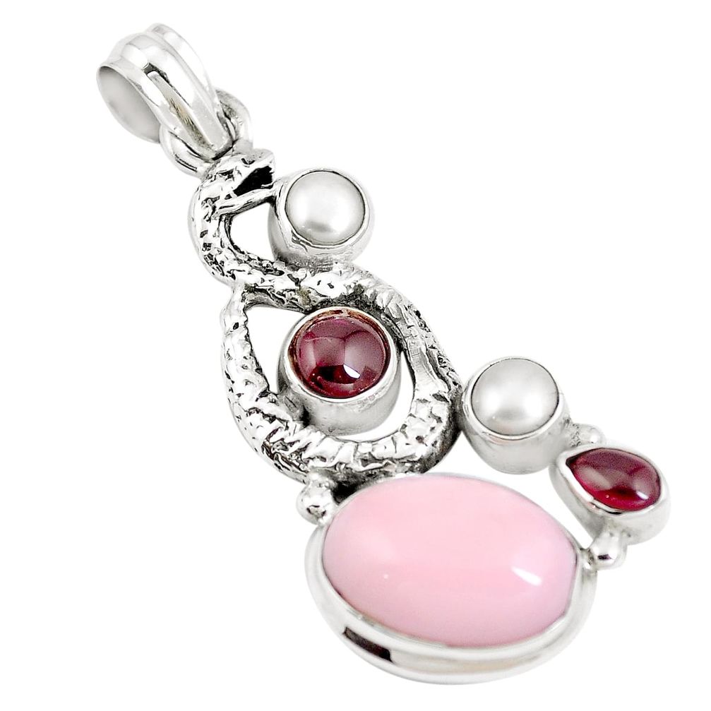 Natural pink opal garnet 925 silver anaconda snake pendant jewelry m85847