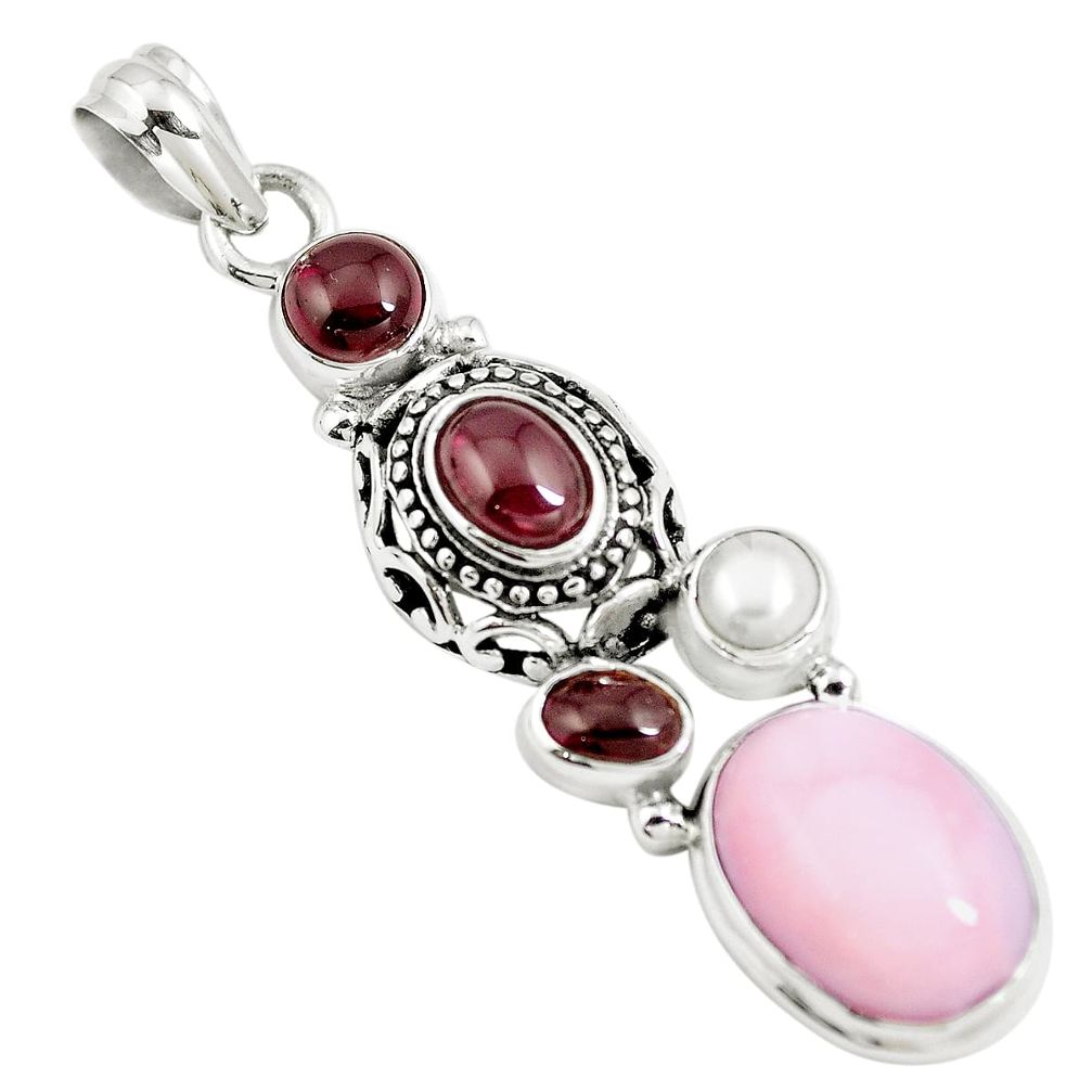 Natural pink opal garnet 925 sterling silver pendant jewelry m85856