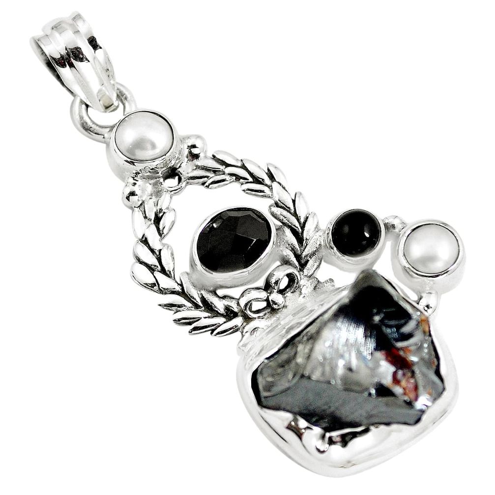 925 sterling silver natural black shungite onyx pendant jewelry m85864