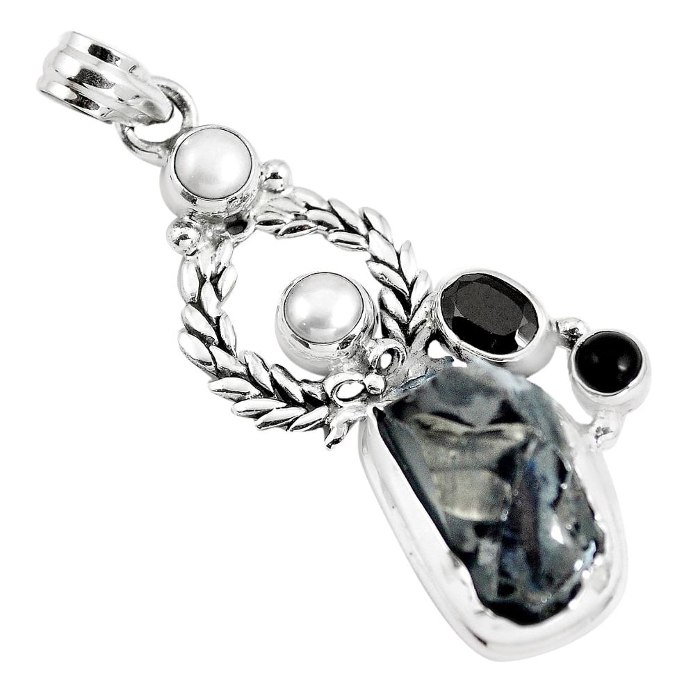 Natural black shungite onyx 925 sterling silver pendant jewelry m85869