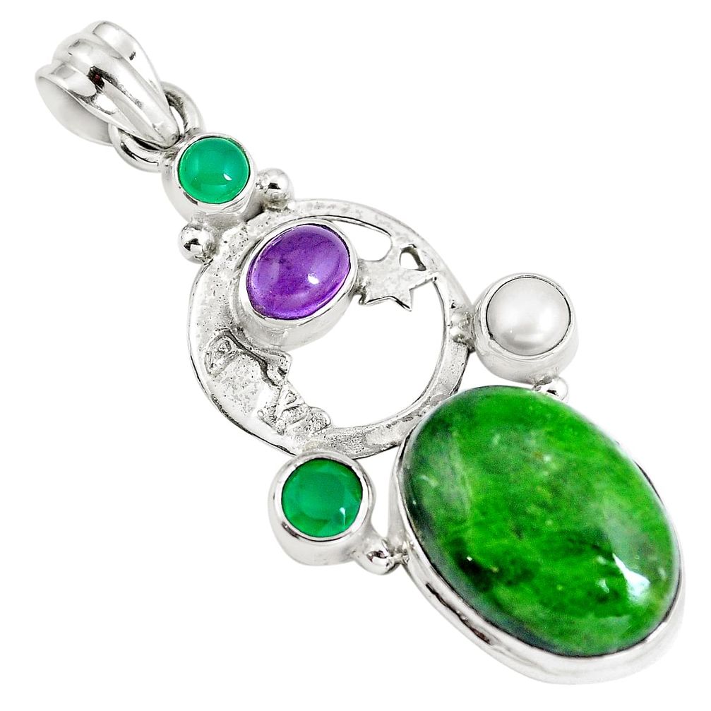 17.36cts natural chrome diopside 925 silver crescent moon star pendant m85884