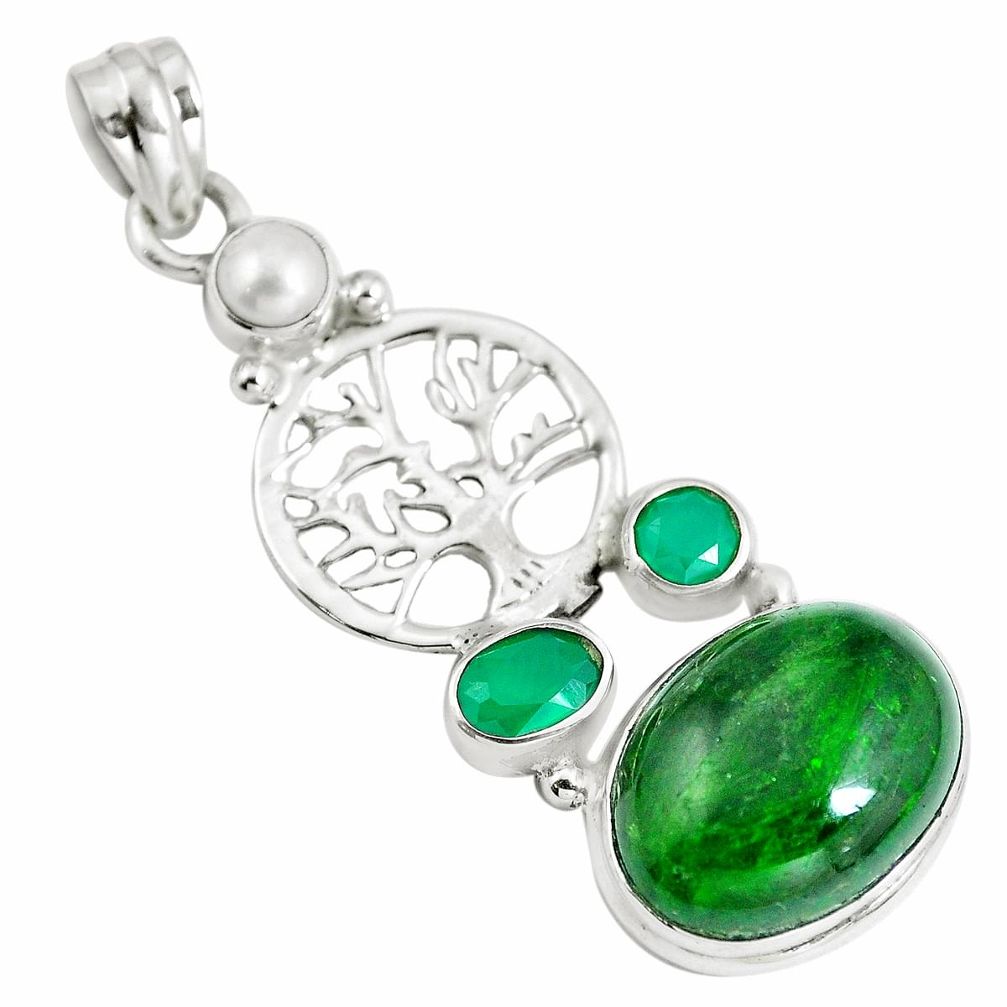 17.64cts natural green chrome diopside 925 silver tree of life pendant m85893