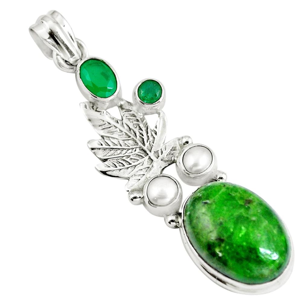 16.51cts natural green chrome diopside 925 silver deltoid leaf pendant m85896