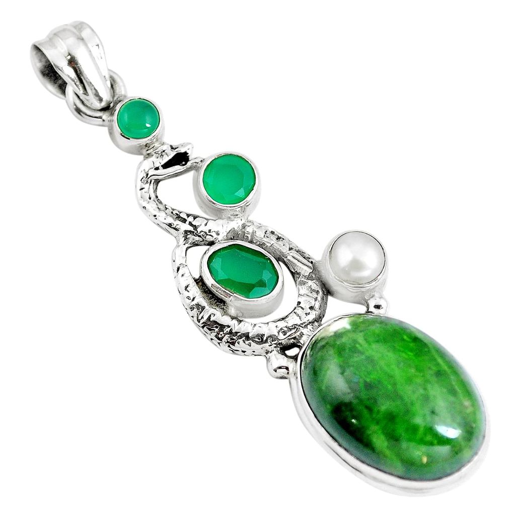 17.99cts natural green chrome diopside 925 silver anaconda snake pendant m85897