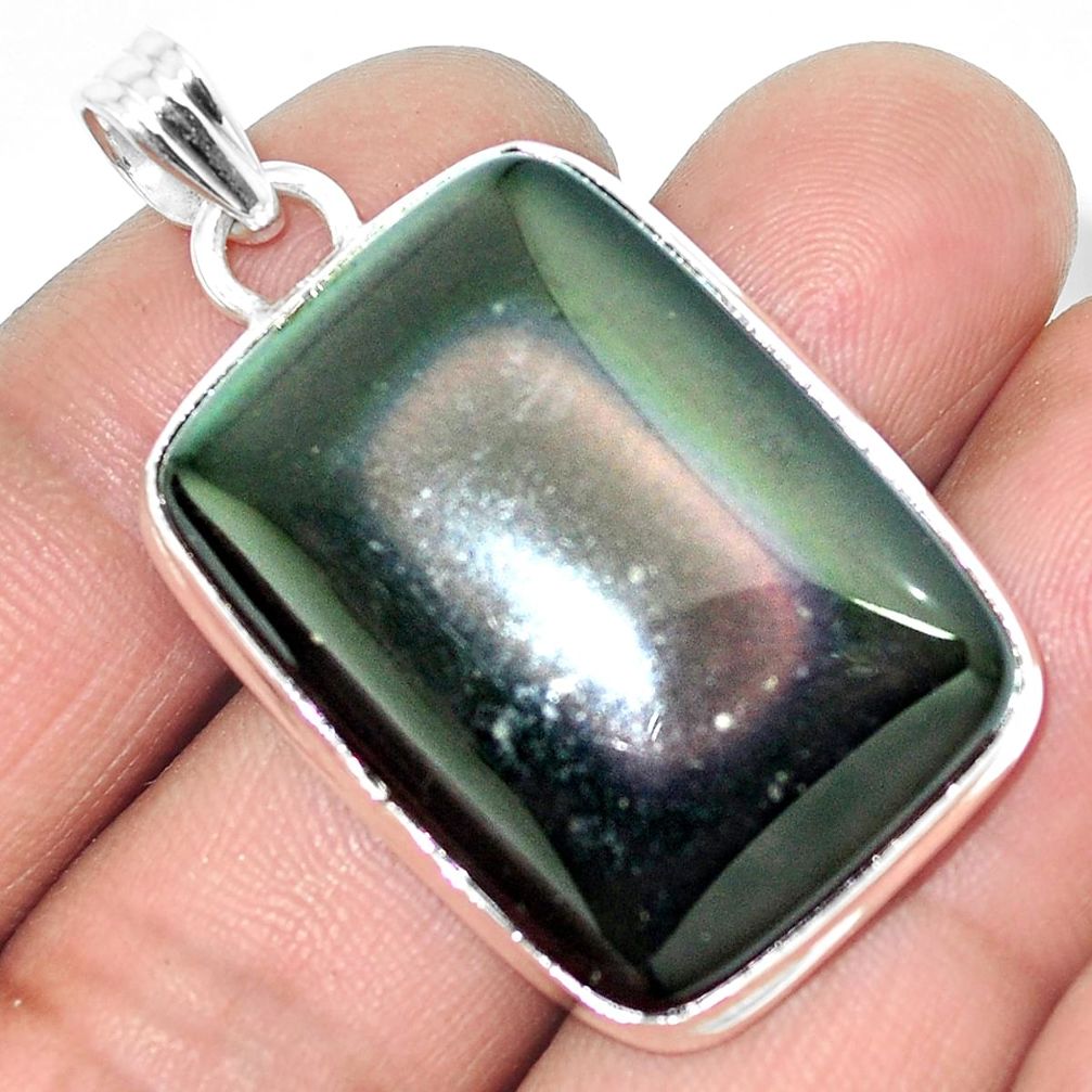 28.86cts natural rainbow obsidian eye 925 sterling silver pendant jewelry m85983