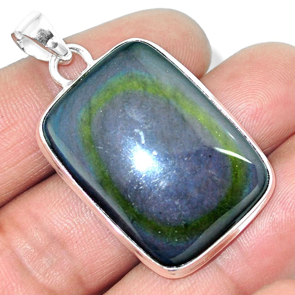 28.30cts natural rainbow obsidian eye 925 sterling silver pendant jewelry m85987