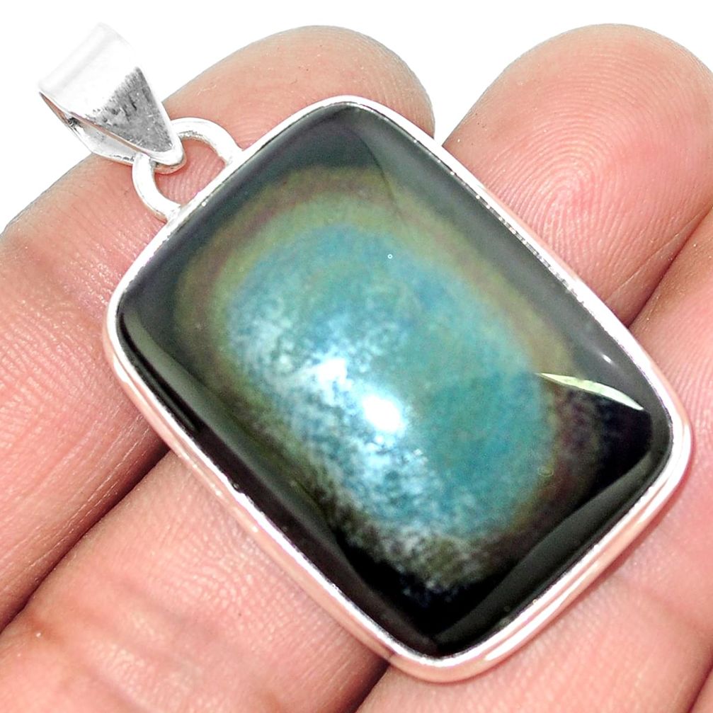 30.40cts natural rainbow obsidian eye 925 sterling silver pendant jewelry m85988