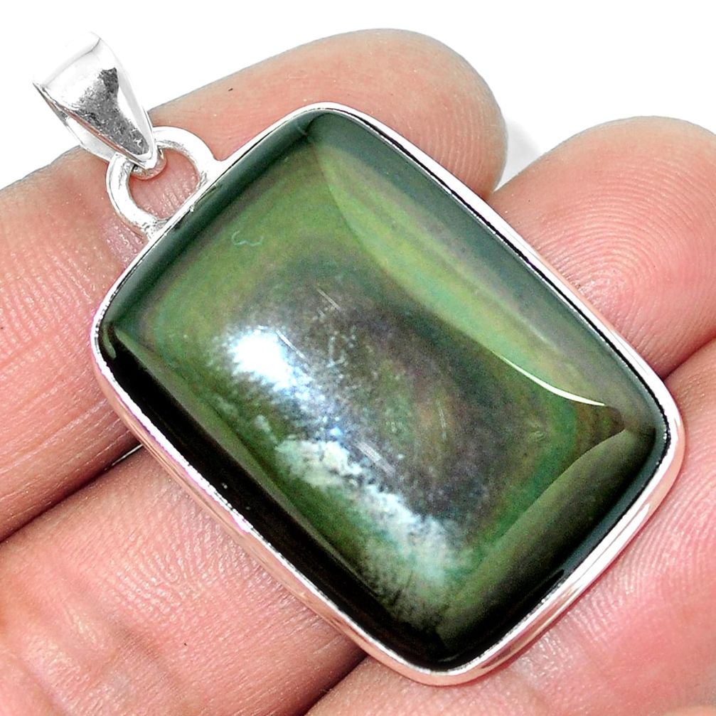 27.70cts natural rainbow obsidian eye 925 sterling silver pendant jewelry m85989