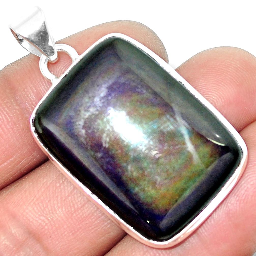 28.70cts natural rainbow obsidian eye 925 sterling silver pendant jewelry m85990